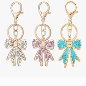 Pick Ur Color Gold Bow Keychain w/Rhinestone Crystals New